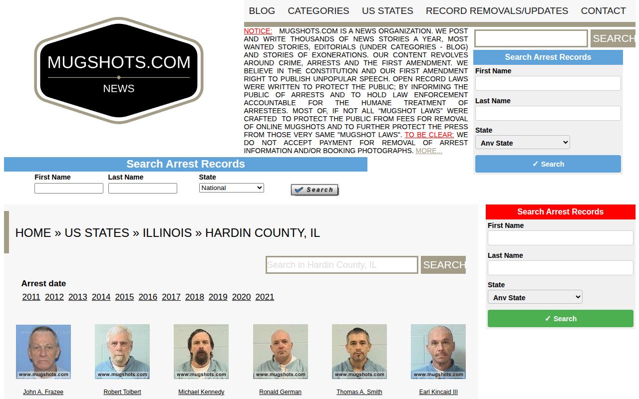 Historical Hardin County Illinois mugshot index as an unofficial crime-news resource