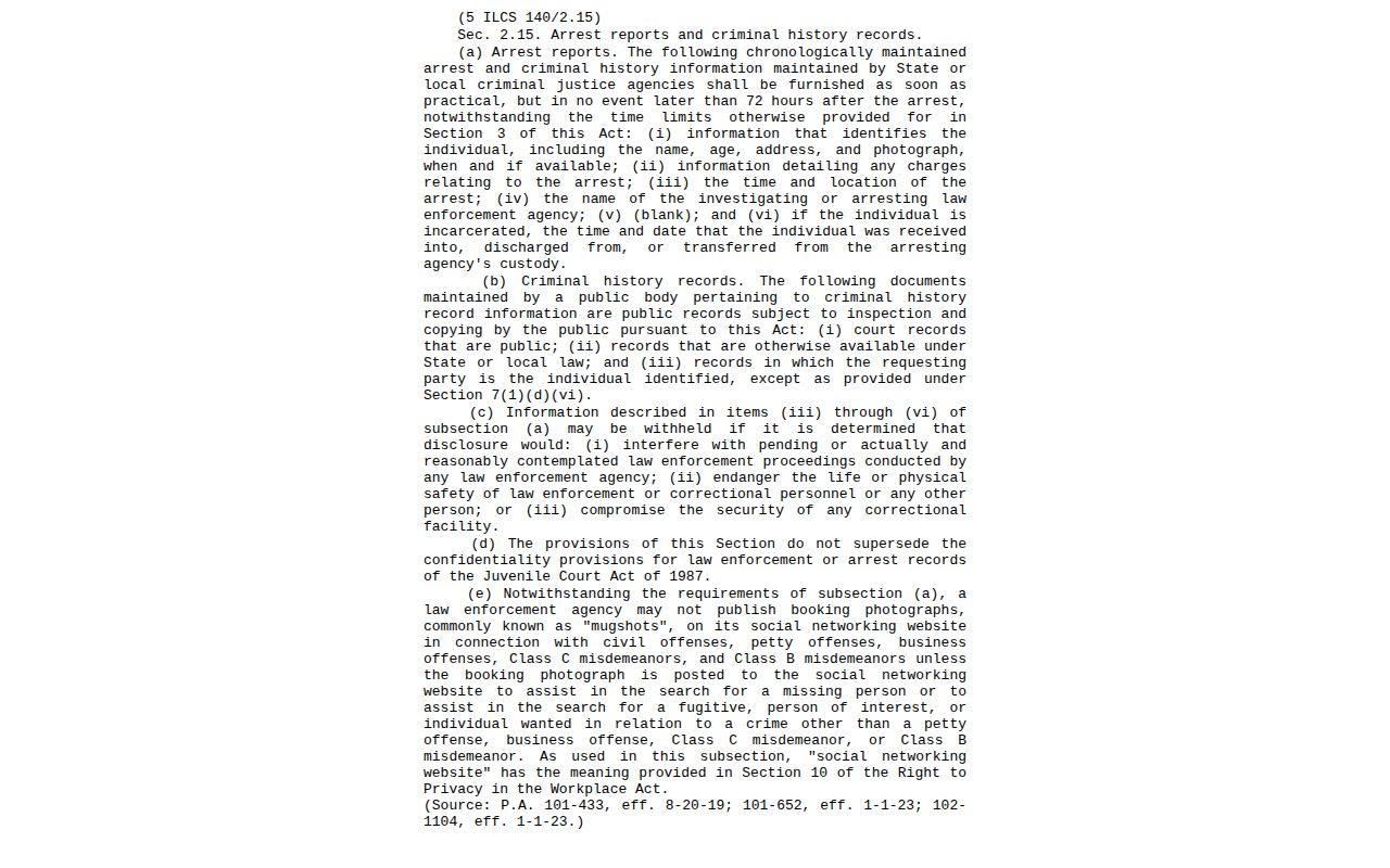 Illinois law page for Hardin County booking and arrest records