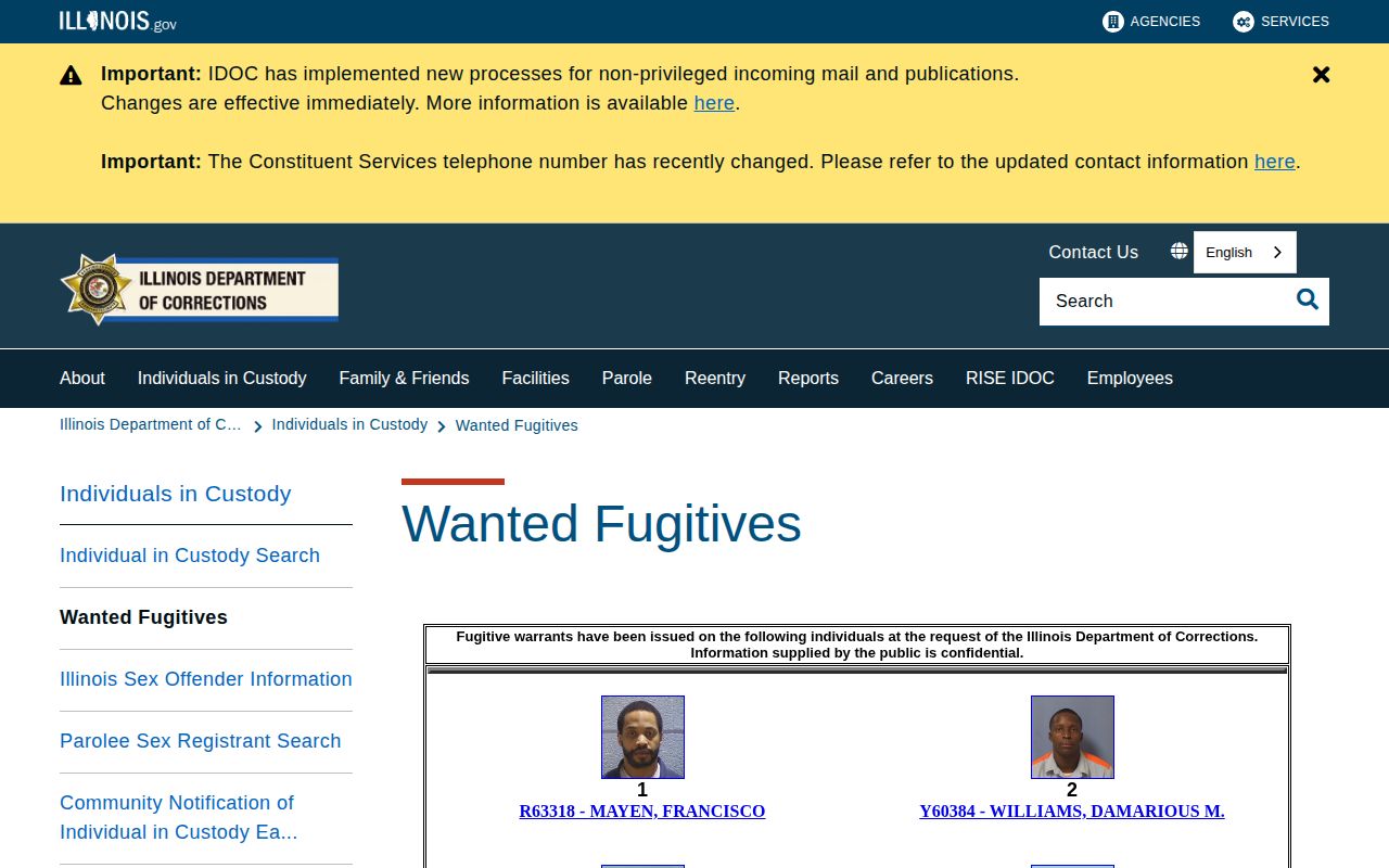 Illinois DOC wanted fugitives source distinguished from Hardin County warrants